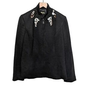 DVC Exclusive Knits Womens Vintage Embellished Full Zip Jacket Size 14 Black